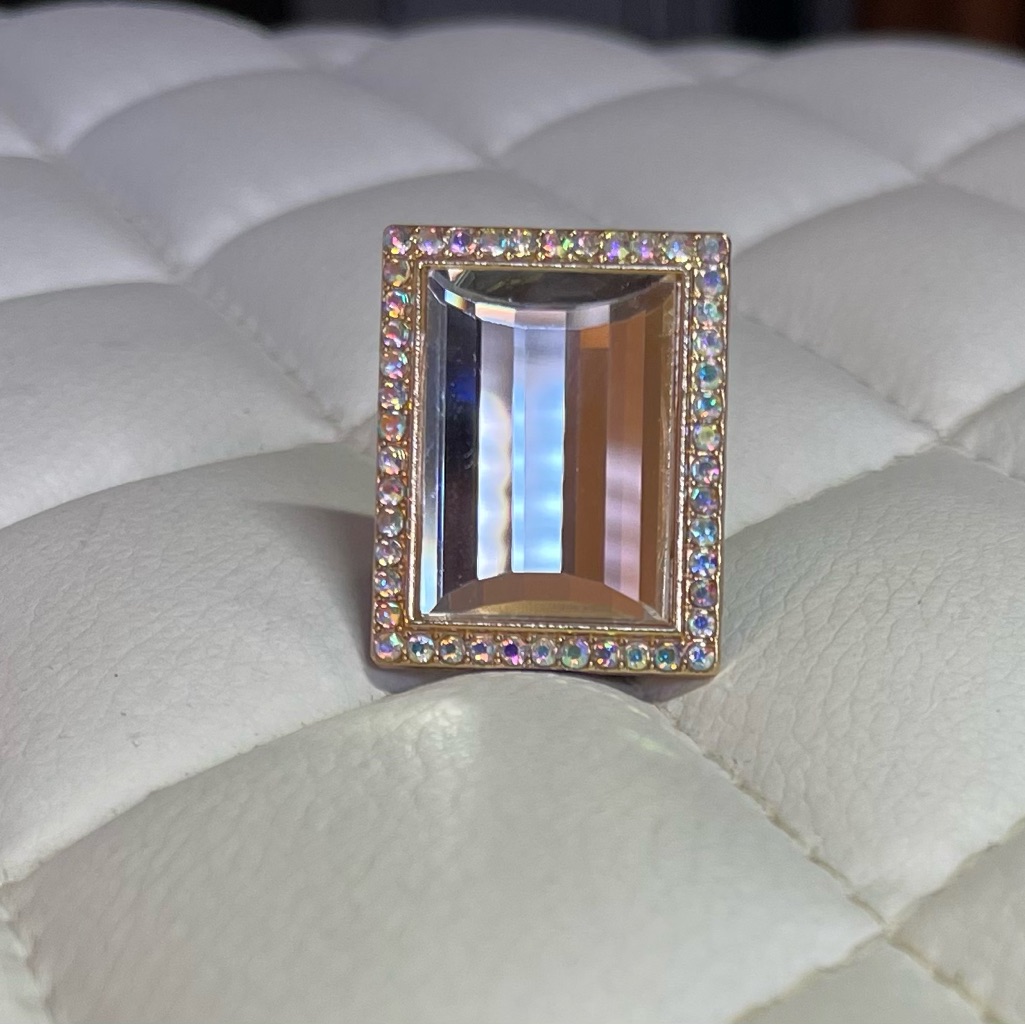 Gold And Iridescent Crystal Ring Adjustable